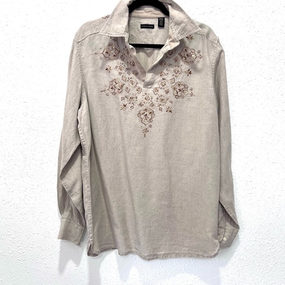 Structure Linen pull over long sleeves shirt M - Picture 1 of 7